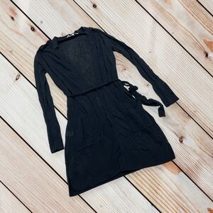 Loft petite XS black sheer open belted cardigan